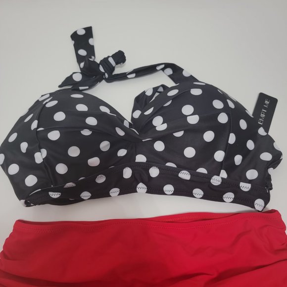 Tempt Me Women Two Pieces Vintage Swimsuit Retro Halter Ruched High Waist Bikini - Picture 6 of 14